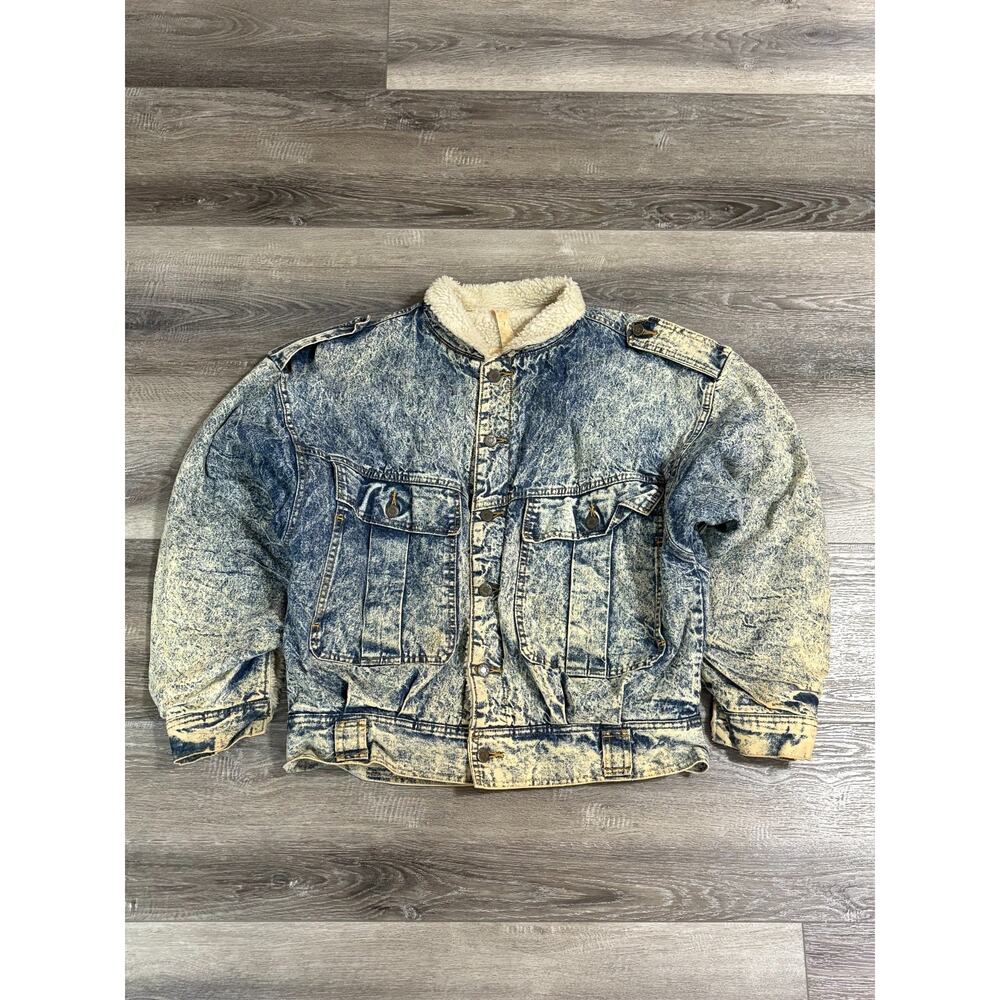 Hollywood Era Sherpa Lined Denim Bomber Jacket Y2K Retro USA - Women’s Medium